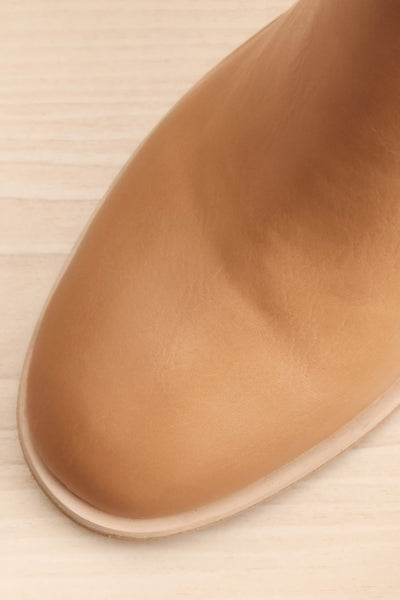 Khiky Beige Block Heel Ankle Boots | La petite garçonne flat close-up