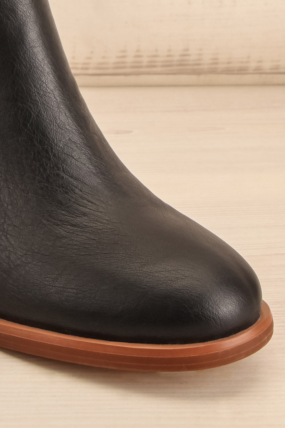 Khiky Black Block Heel Ankle Boots | La petite garçonne front close-up