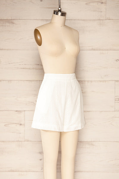 Khori White High-Waisted Embroidered Shorts | La petite garçonne   side view