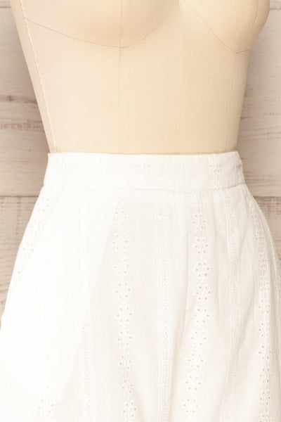Khori White High-Waisted Embroidered Shorts | La petite garçonne  side close-up