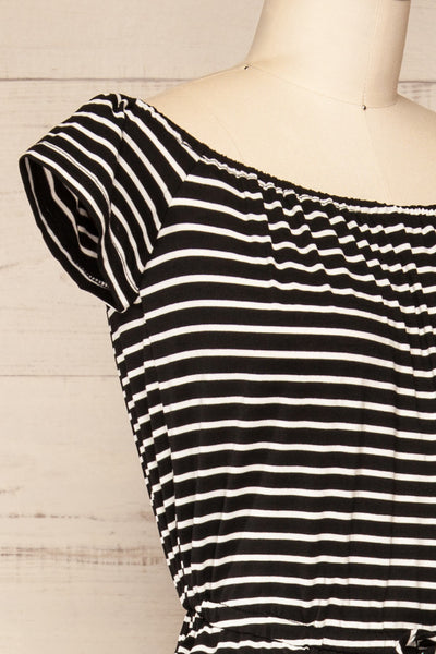 Khory Black Striped Short Sleeve Jumpsuit | La petite garçonne side close-up