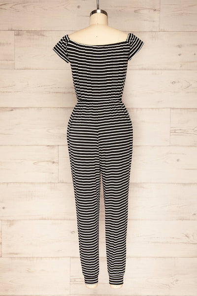 Khory Black Striped Short Sleeve Jumpsuit | La petite garçonne back view