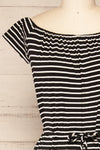 Khory Black Striped Short Sleeve Jumpsuit | La petite garçonne front close-up
