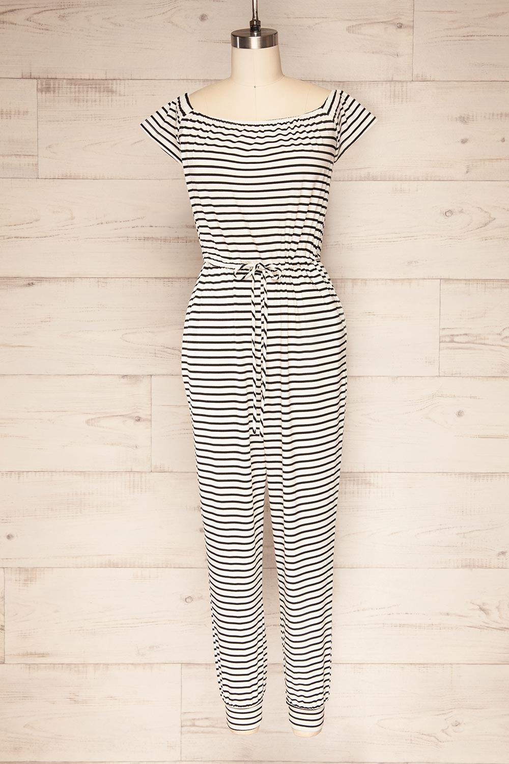 Gray and white striped jumpsuit online