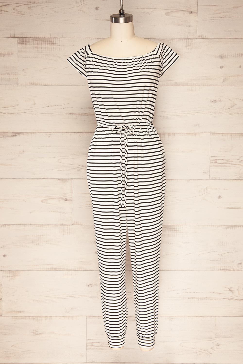 Khory White Striped Short Sleeve Jumpsuit | La petite garçonne front view