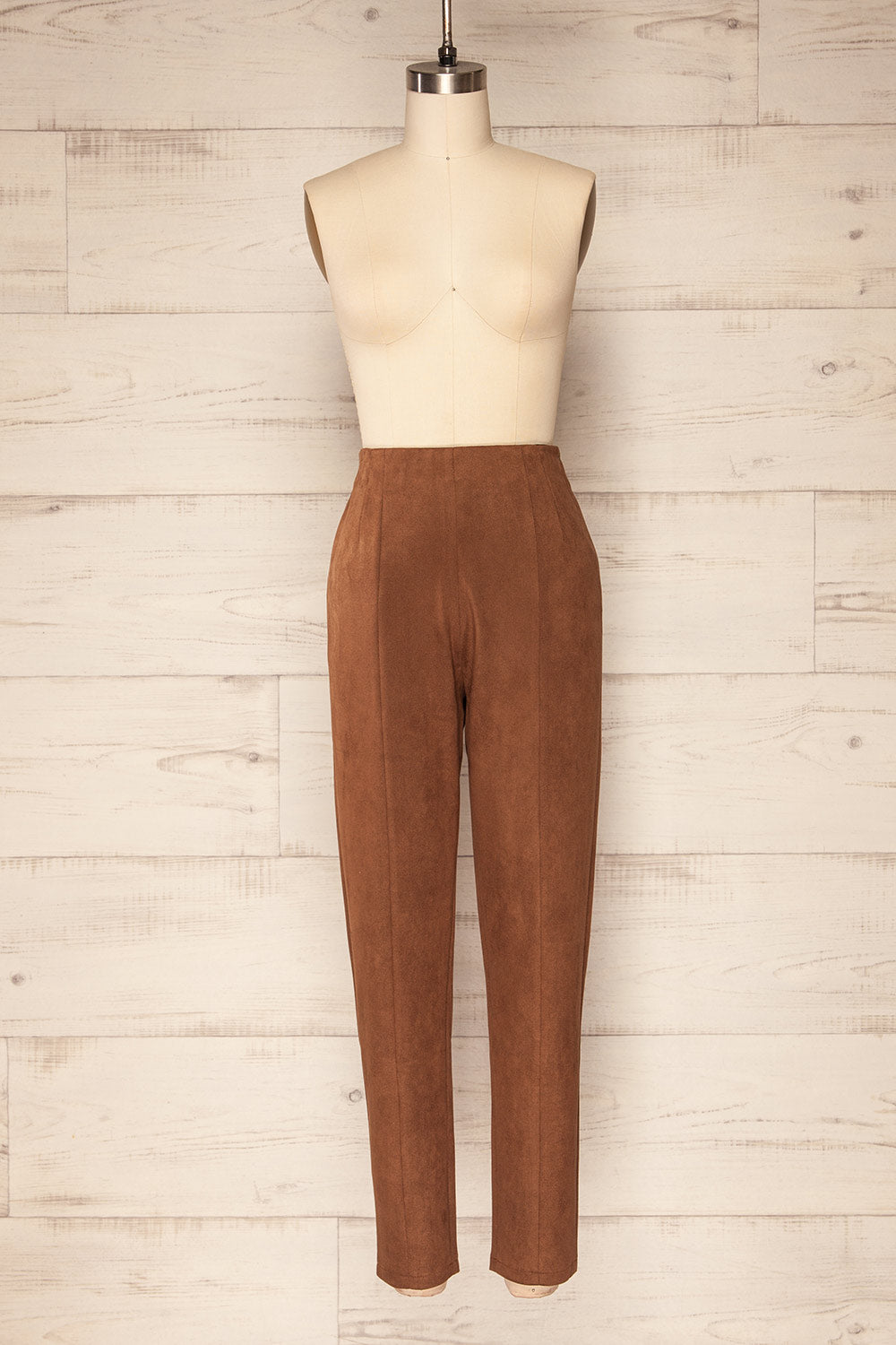 Kidderminster High-Waisted Brown Suede Pants | La petite garçonne  front view