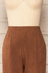 Kidderminster High-Waisted Brown Suede Pants | La petite garçonne front close-up