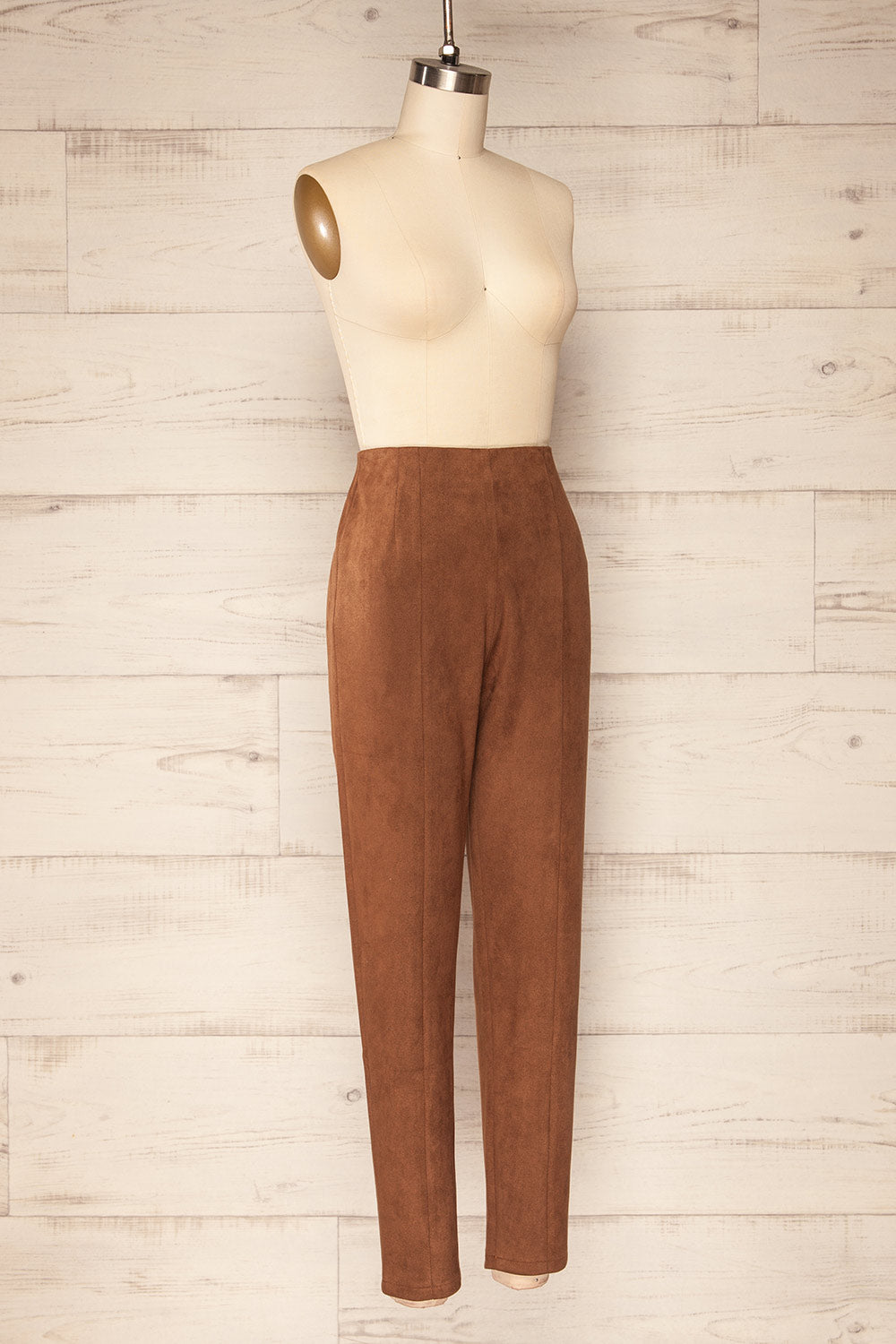 Kidderminster High-Waisted Brown Suede Pants | La petite garçonne  side view