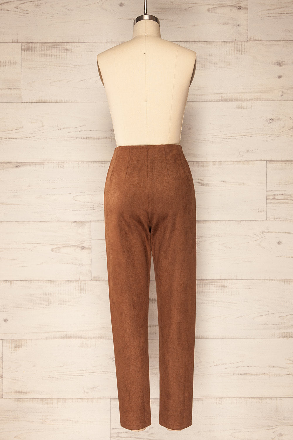 Kidderminster High-Waisted Brown Suede Pants | La petite garçonne side close-up