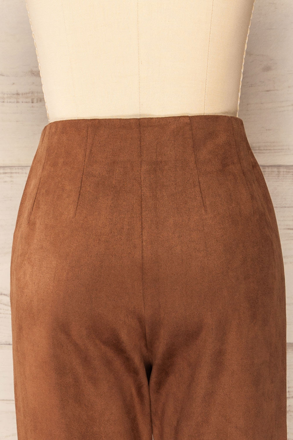 Kidderminster High-Waisted Brown Suede Pants | La petite garçonne  back view