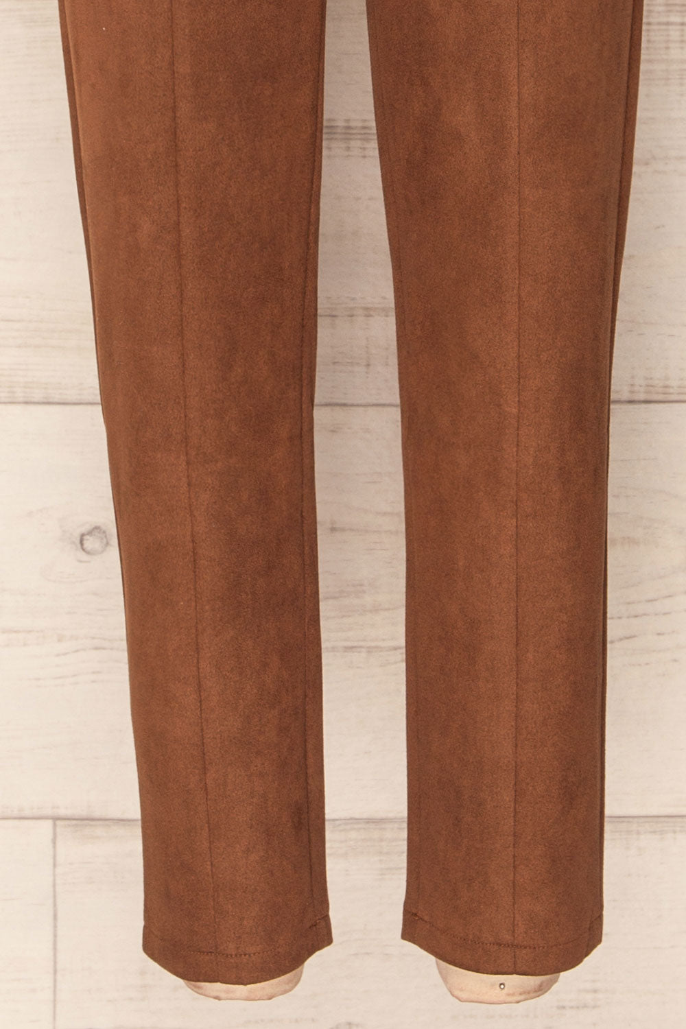 Kidderminster High-Waisted Brown Suede Pants | La petite garçonne back close-up