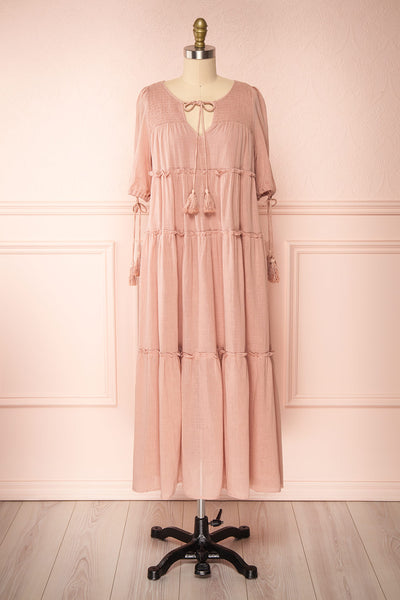 Kieu Pink Flowy Layered Maxi Dress | Boutique 1861 front view