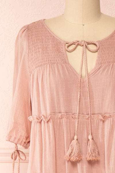 Kieu Pink Flowy Layered Maxi Dress | Boutique 1861 front close-up