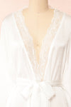 Kiliana Long Ivory Kimono w/ Lace Trim | Boutique 1861 front close-up