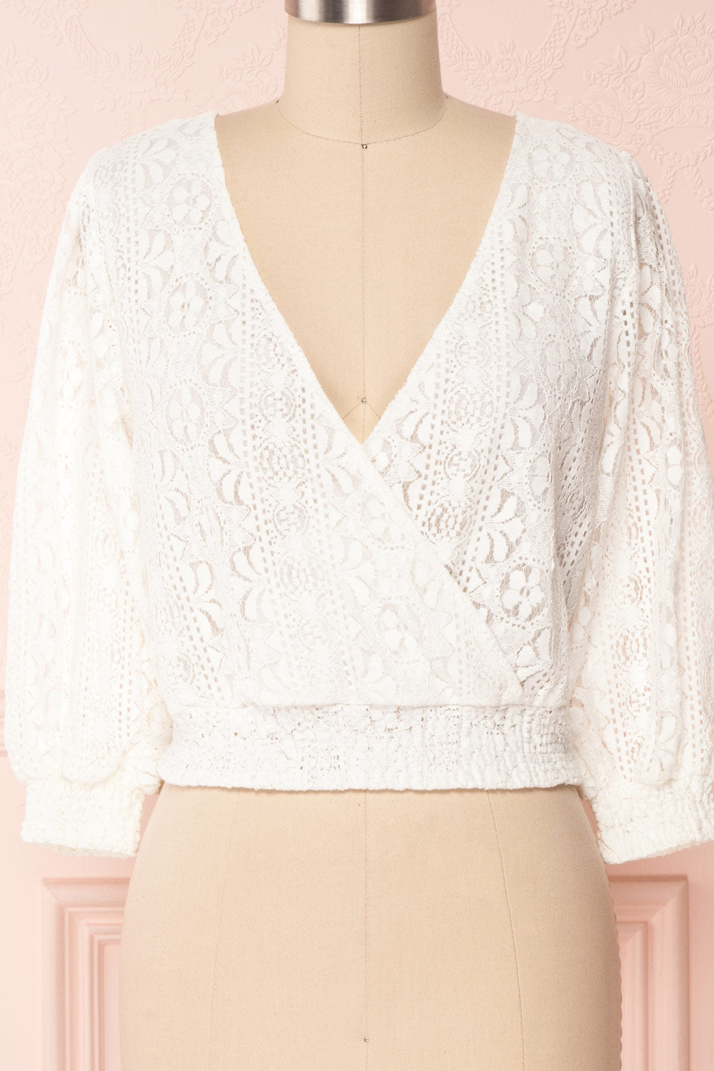 Kimitsu White Lace Crop Top with Puff Sleeves | Boutique 1861 6