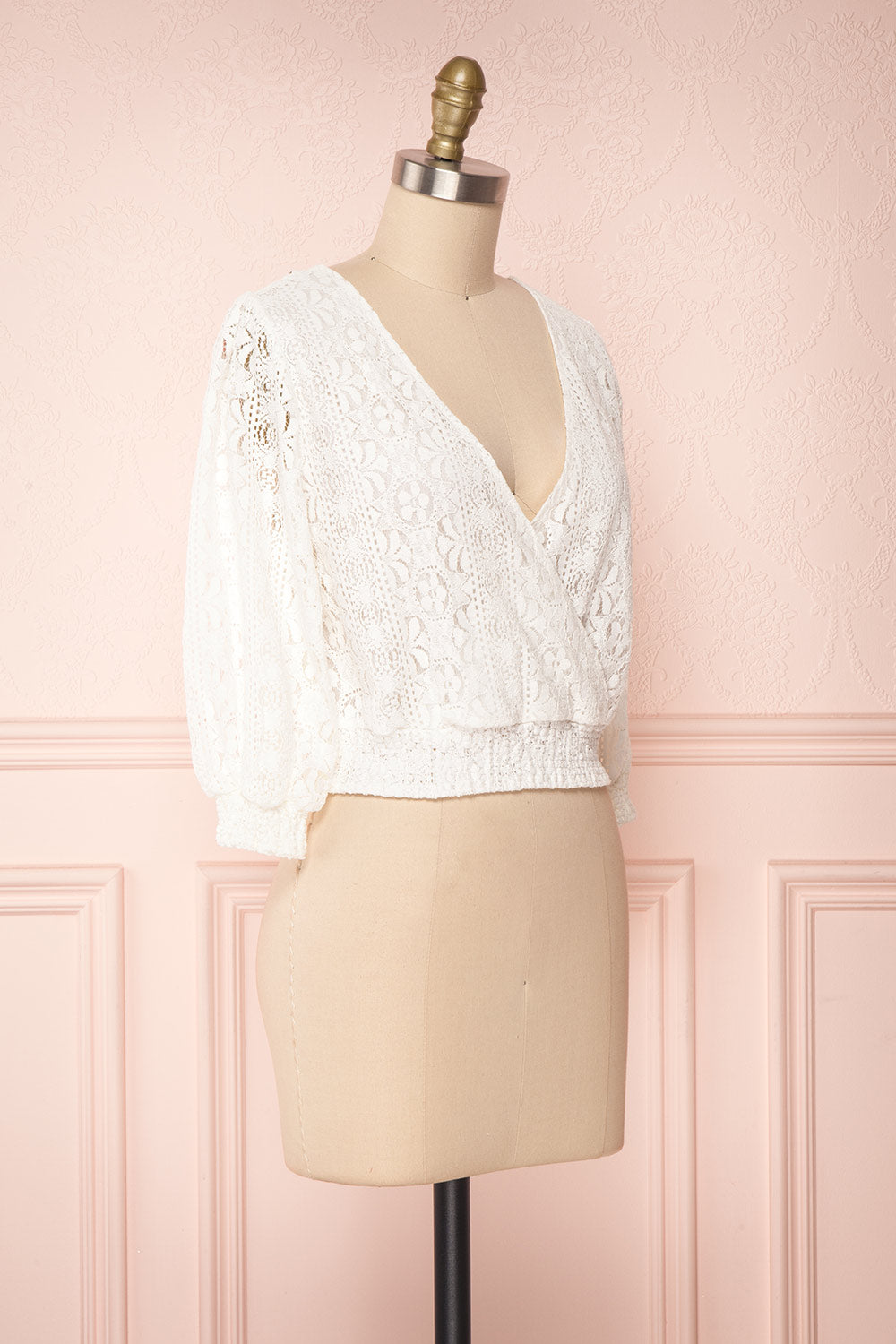 Kimitsu White Lace Crop Top with Puff Sleeves | Boutique 1861 3