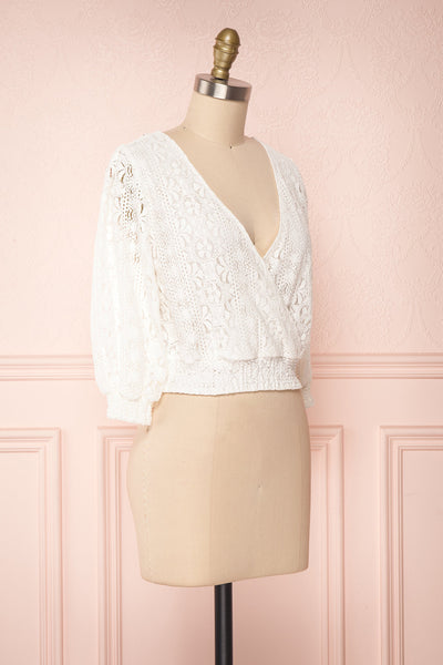 Kimitsu White Lace Crop Top with Puff Sleeves | Boutique 1861 3