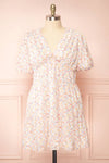 Kinnia Short Floral Dress w/ Ruched Waist | Boutique 1861 front plus size