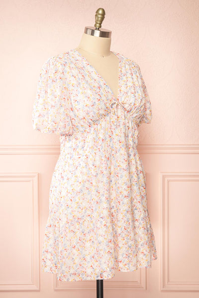 Kinnia Short Floral Dress w/ Ruched Waist | Boutique 1861 side plus size