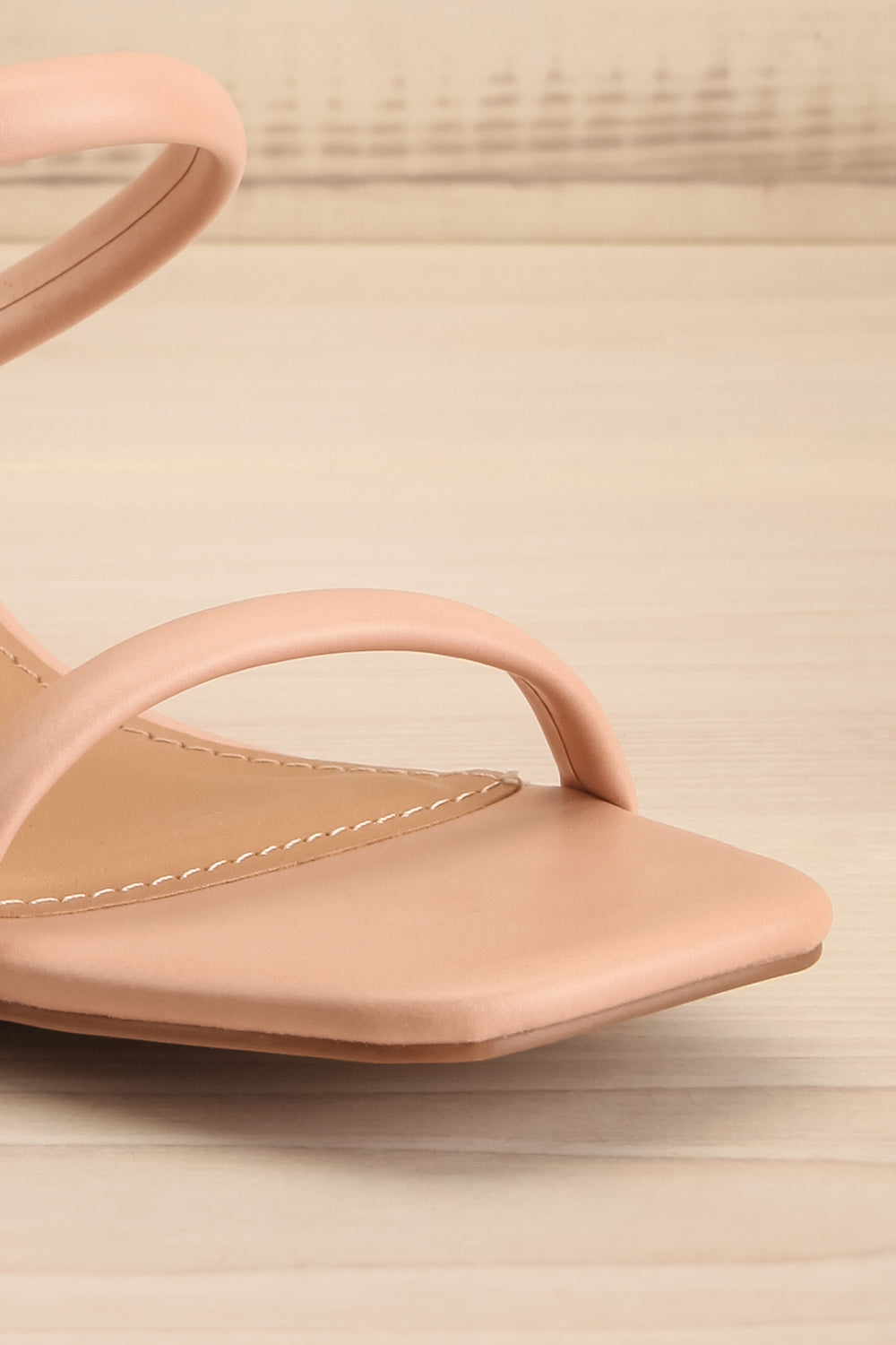 Kinsley Beige Strappy Heeled Sandals | La petite garçonne front close-up