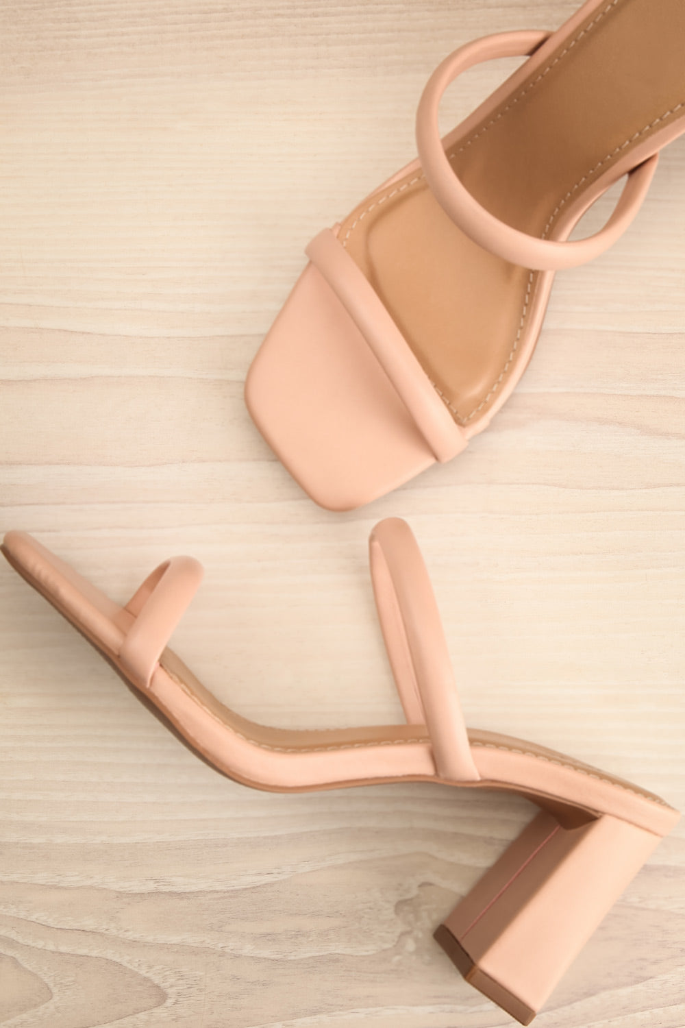 Kinsley Beige Strappy Heeled Sandals | La petite garçonne flat view