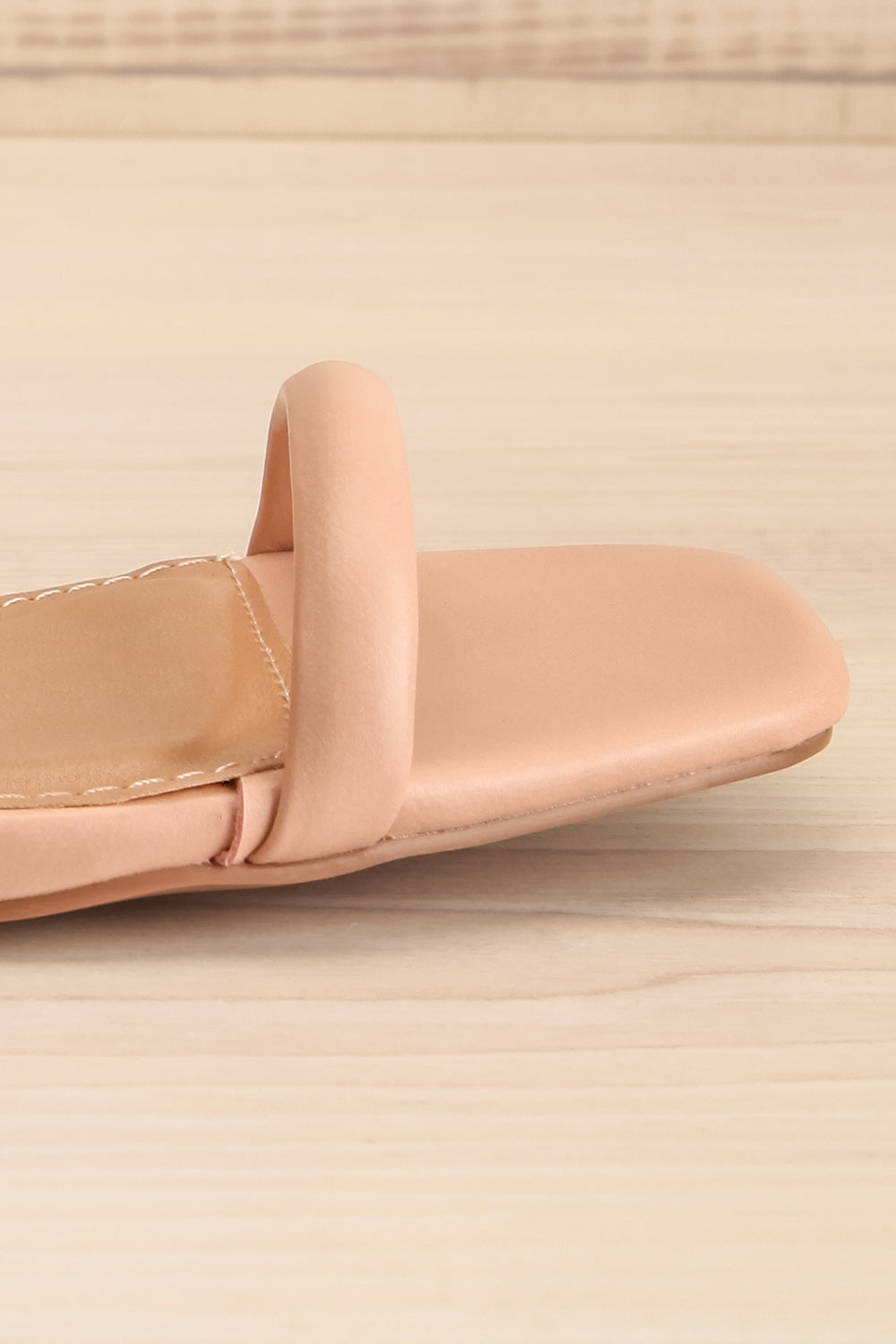 Kinsley Beige Strappy Heeled Sandals | La petite garçonne side front close-up