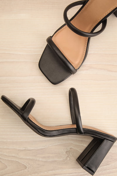 Kinsley Black Strappy Heeled Sandals | La petite garçonne flat view