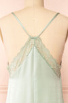 Kirsi Sage Long  Nightgown w/ Lace Trim | Boutique 1861 back close-up