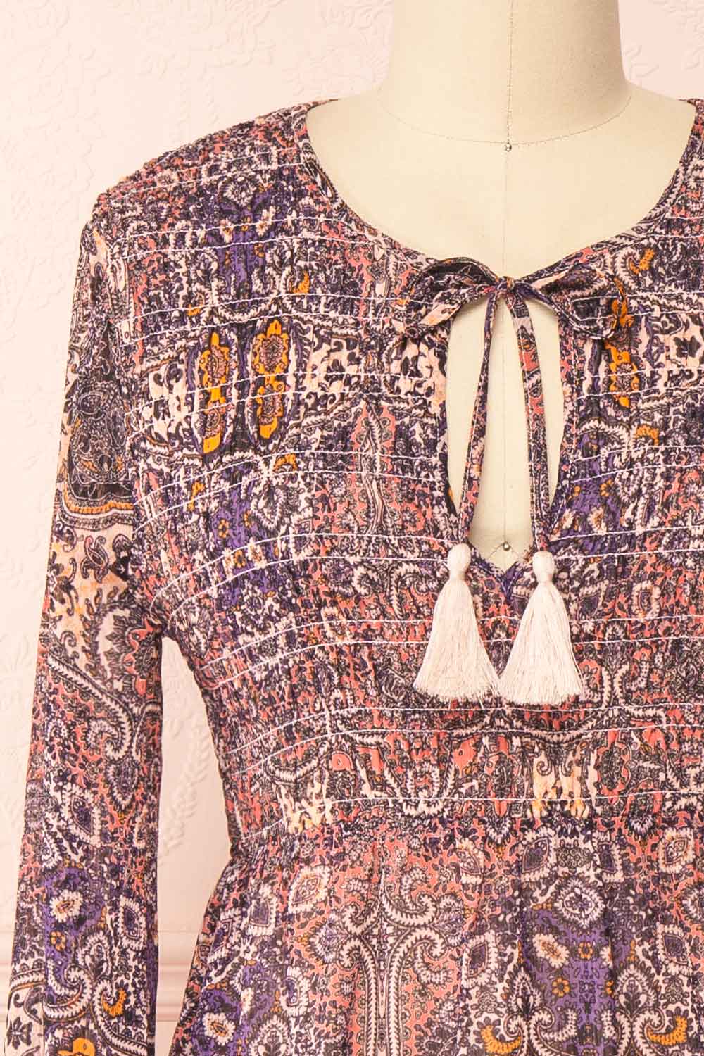 Kissiae Short Paisley Pattern Chiffon Dress | Boutique 1861 front close-up