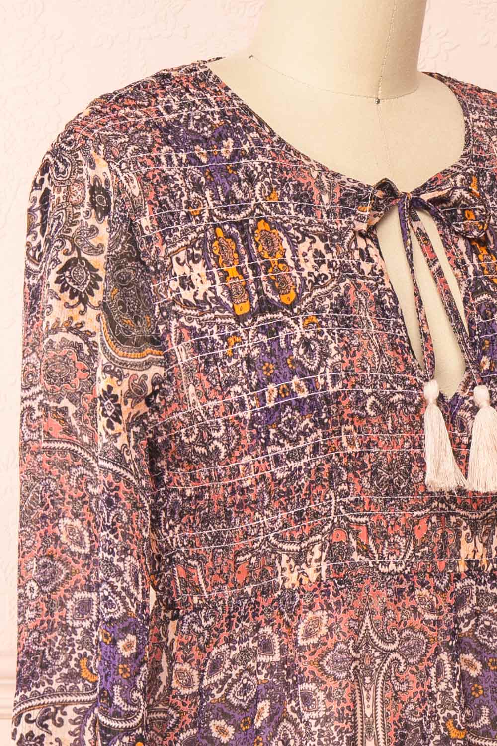 Kissiae Short Paisley Pattern Chiffon Dress | Boutique 1861 side close-up