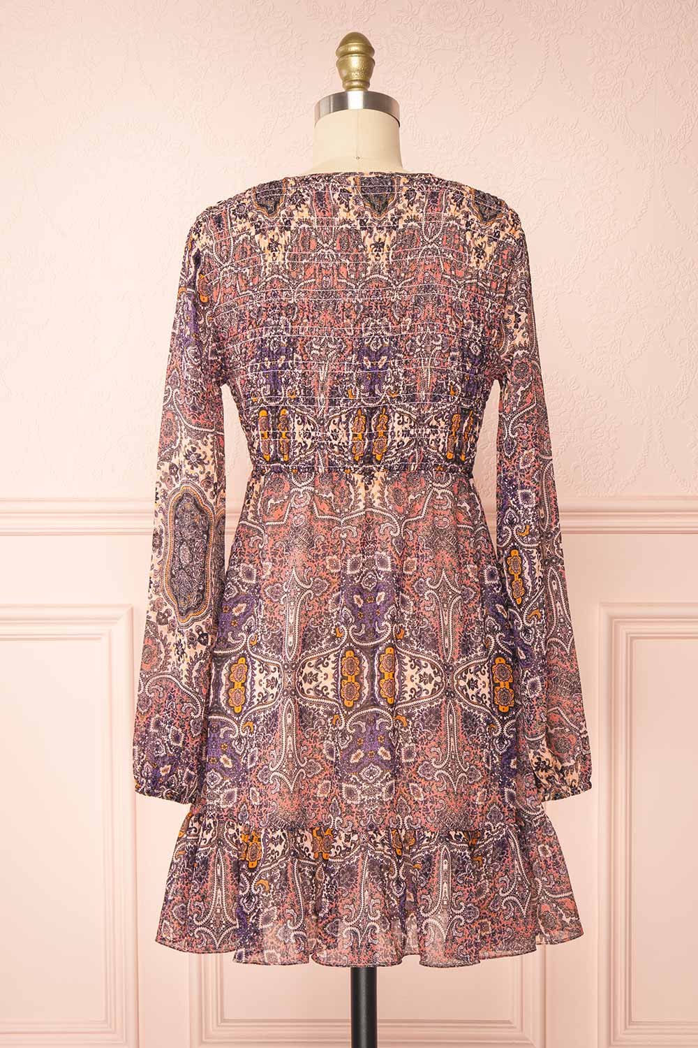 Kissiae Short Paisley Pattern Chiffon Dress | Boutique 1861 back view