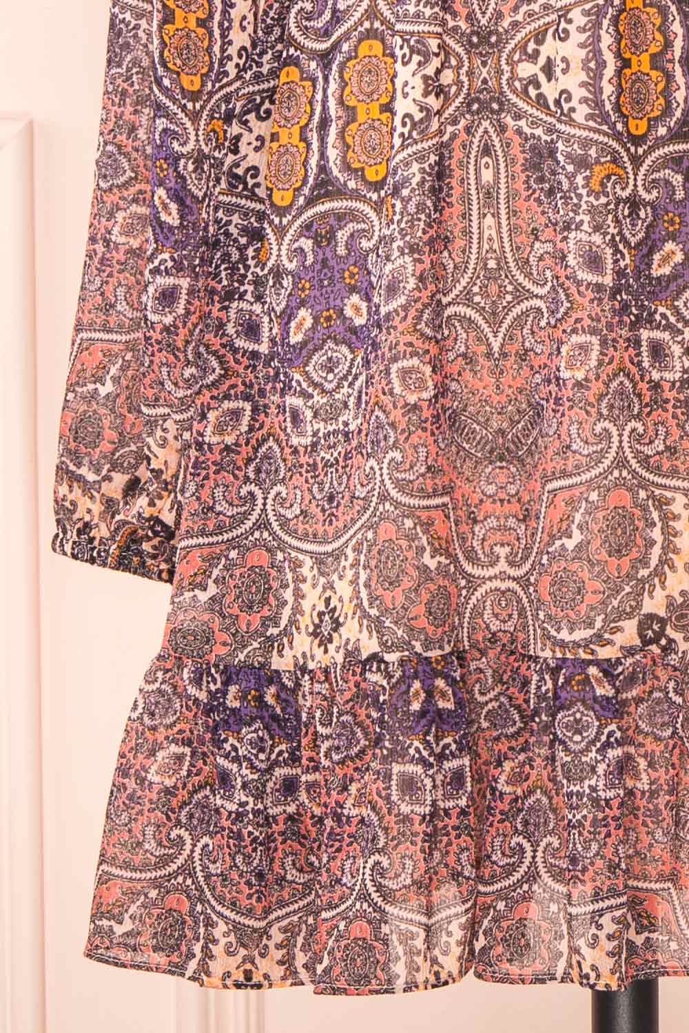 Kissiae Short Paisley Pattern Chiffon Dress | Boutique 1861 sleeve