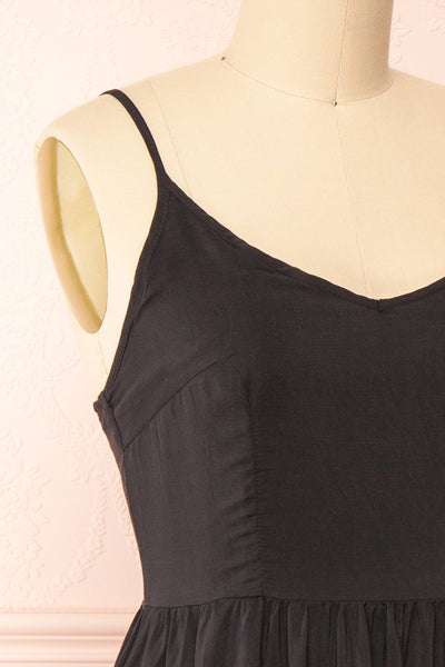 Kloe Black Sleeveless A-line Midi Dress | Boutique 1861 side close-up