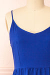 Kloe Blue Sleeveless A-line Midi Dress | Boutique 1861 front close-up