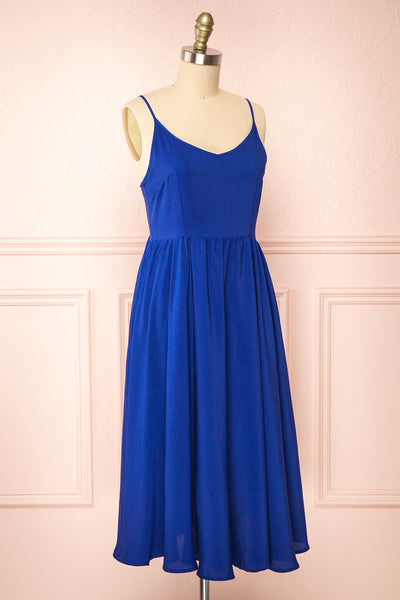 Kloe Blue Sleeveless A-line Midi Dress | Boutique 1861 side view