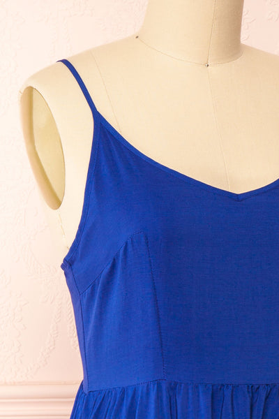 Kloe Blue Sleeveless A-line Midi Dress | Boutique 1861 side close-up