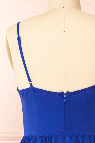 Kloe Blue Sleeveless A-line Midi Dress | Boutique 1861 back close-up