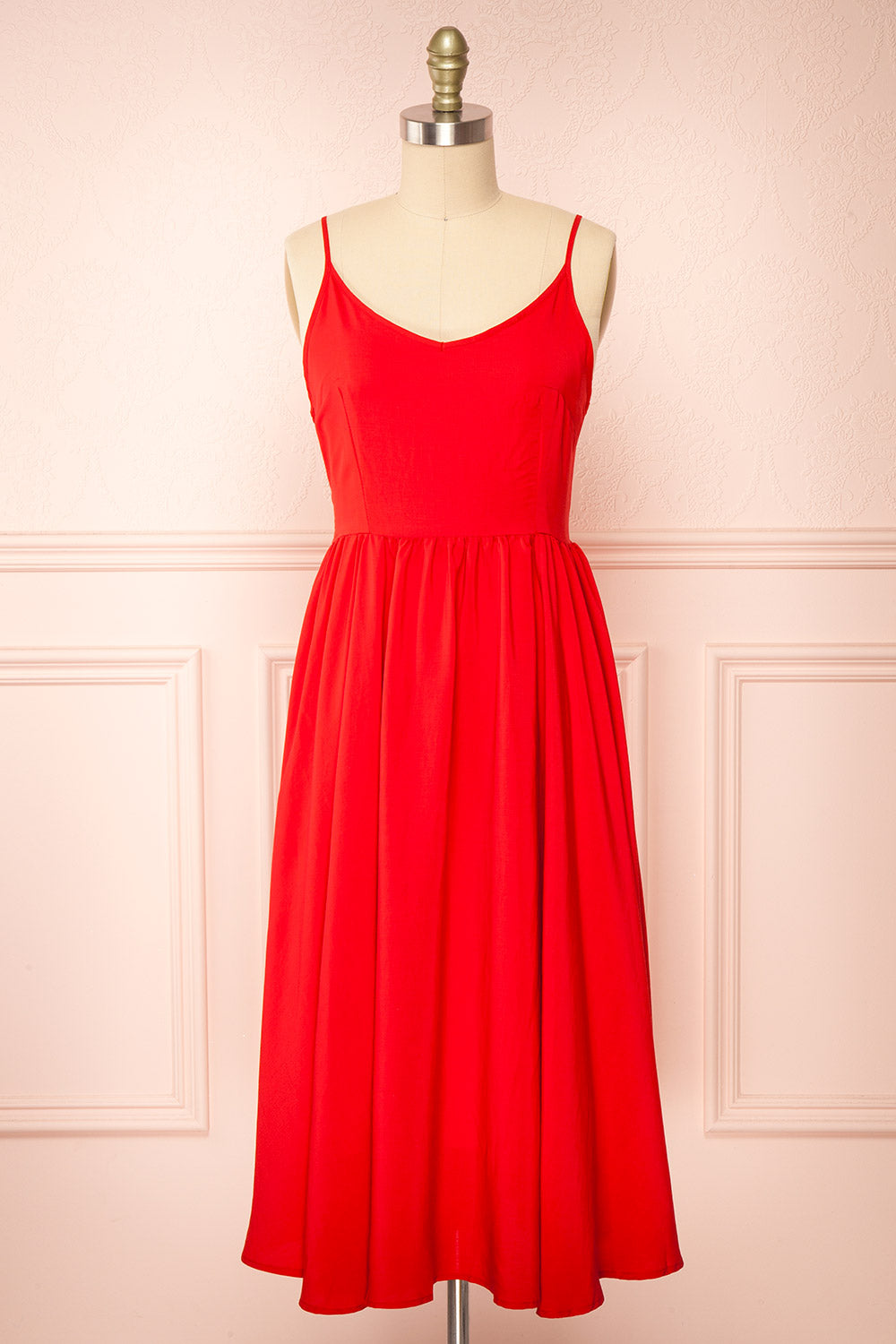 Kloe Red Sleeveless A-line Midi Dress | Boutique 1861 front view