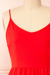 Kloe Red Sleeveless A-line Midi Dress | Boutique 1861  front close-up