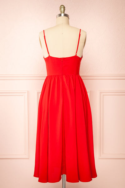 Kloe Red Sleeveless A-line Midi Dress | Boutique 1861  side close-up