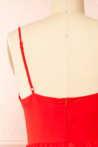 Kloe Red Sleeveless A-line Midi Dress | Boutique 1861  back close-up