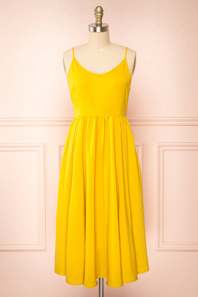 Kloe Yellow Sleeveless A-line Midi Dress | Boutique 1861 front view