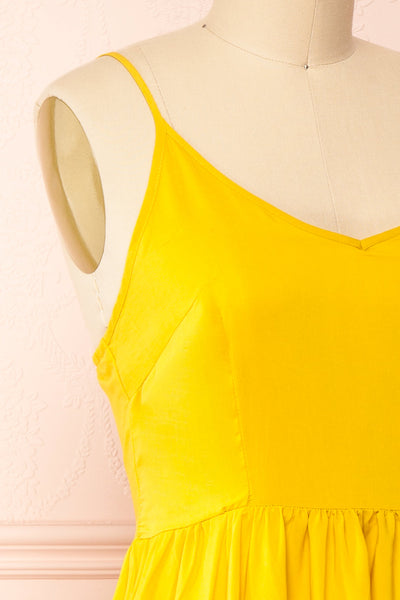 Kloe Yellow Sleeveless A-line Midi Dress | Boutique 1861 side close-up