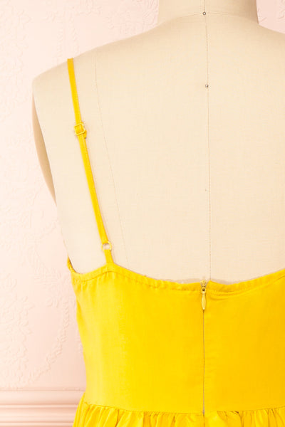 Kloe Yellow Sleeveless A-line Midi Dress | Boutique 1861 back close-up