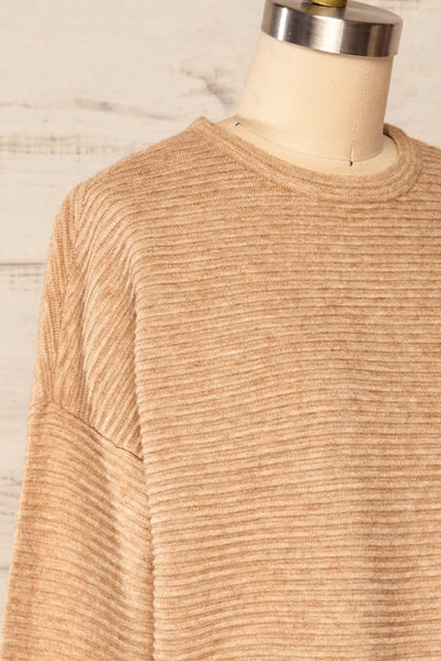 Knares Beige Cropped Ribbed Sweater | La petite garçonne side close up