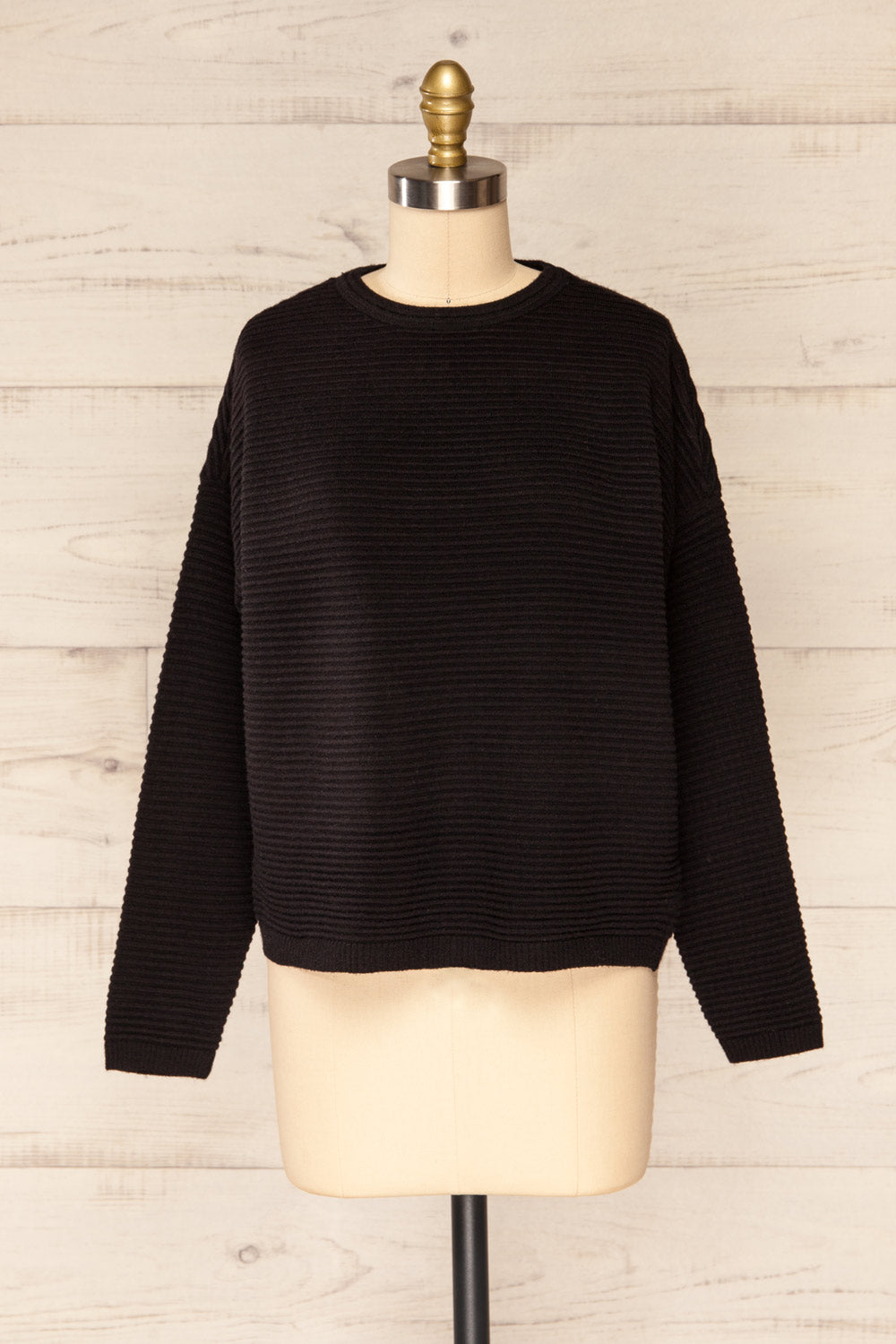 Knares Black Cropped Ribbed Sweater | La petite garçonne front view