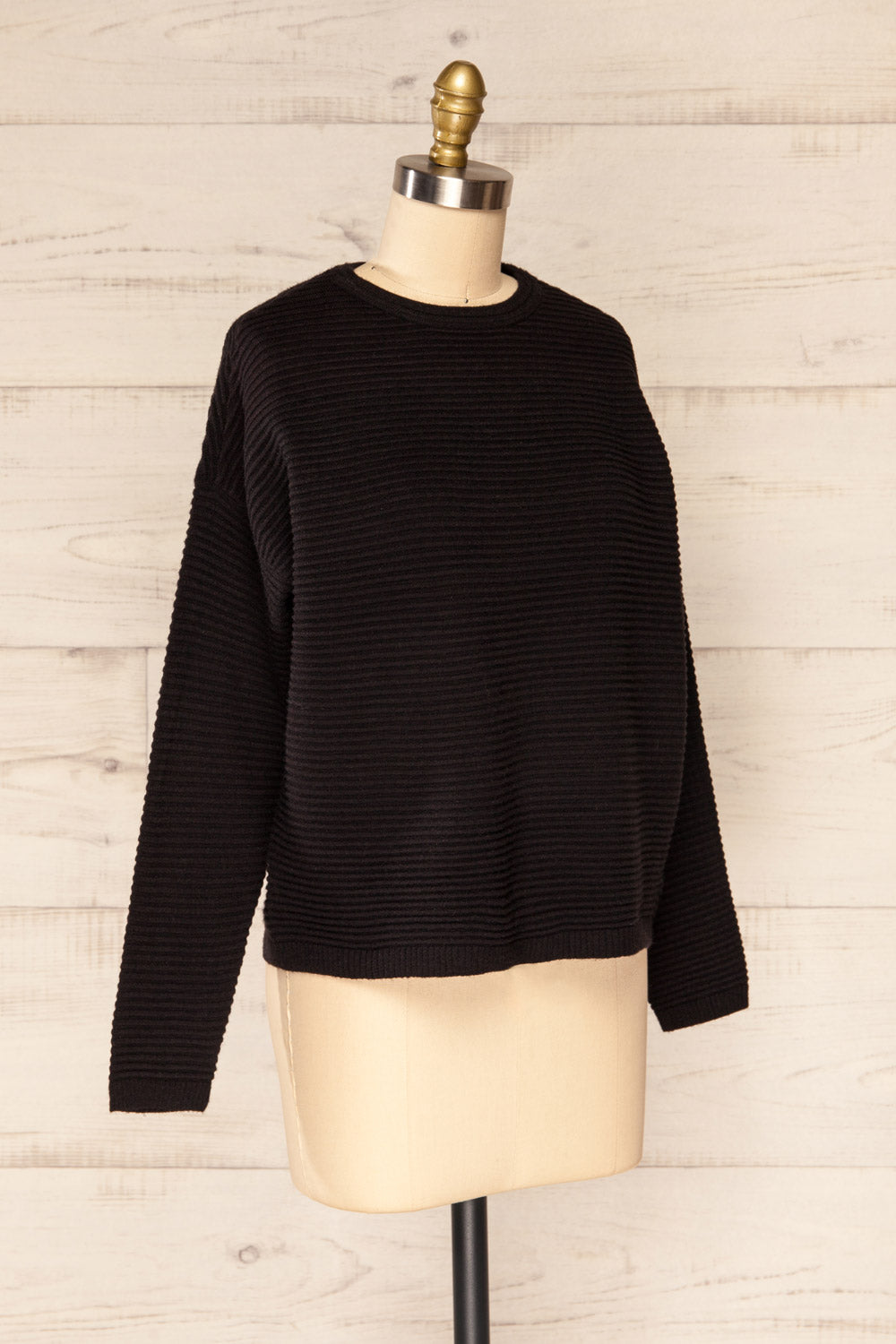 Knares Black Cropped Ribbed Sweater | La petite garçonne side view