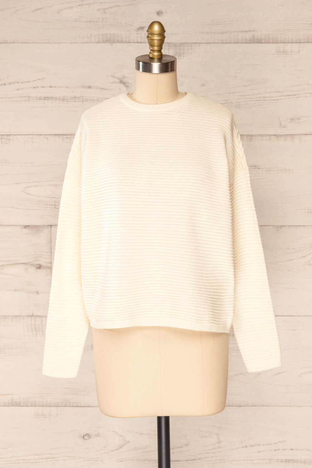 Knares Cream Cropped Ribbed Sweater | La petite garçonne front view