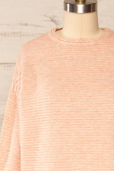 Knares Pink Cropped Ribbed Sweater | La petite garçonne  front close up
