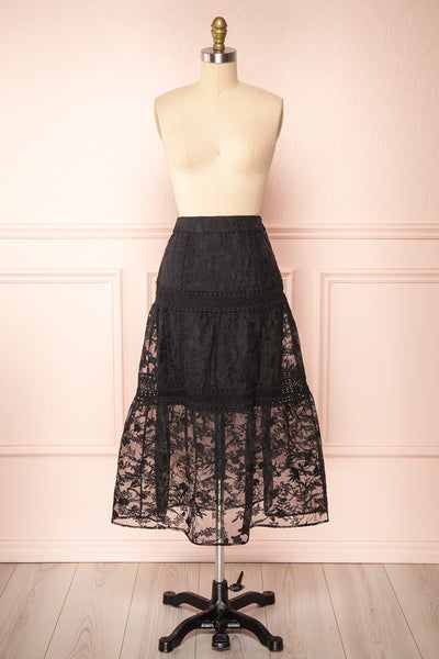 Knauttia Black Floral Embroidered Mesh Skirt | Boutique 1861 front view